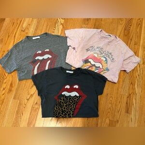 Lot of 3! Daydreamer Rolling Stones Graphic Vintage Tees Black Grey Pink Flocked